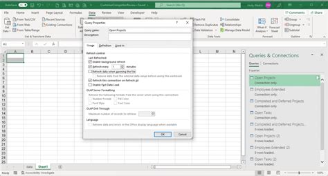Configure Excel Online data refresh by using external data connections.